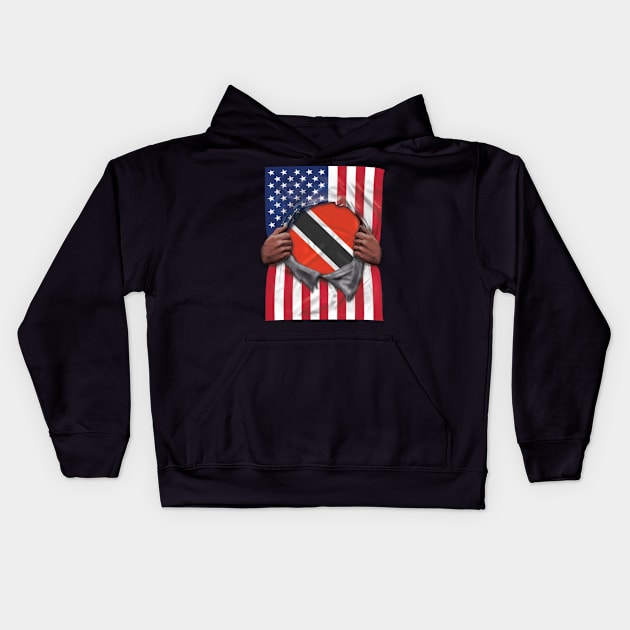 Trinidad And Tobago Flag American Flag Ripped - Gift for Trinidadian And Tobagoan From Trinidad And Tobago Kids Hoodie by Country Flags